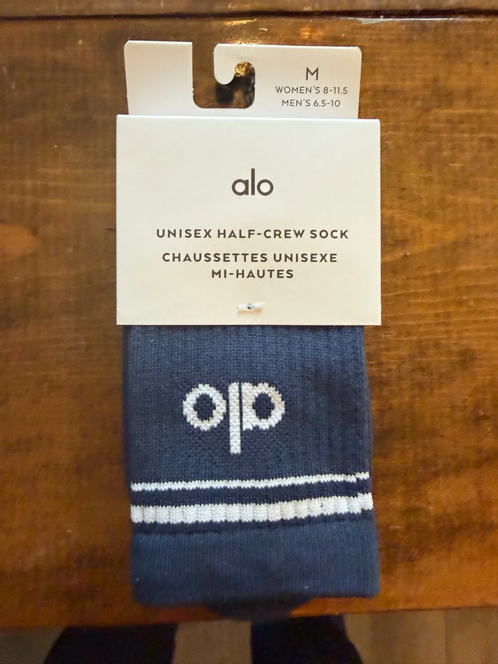 ALO Yoga Navy Half-Crew Athletic Socks with White Logo